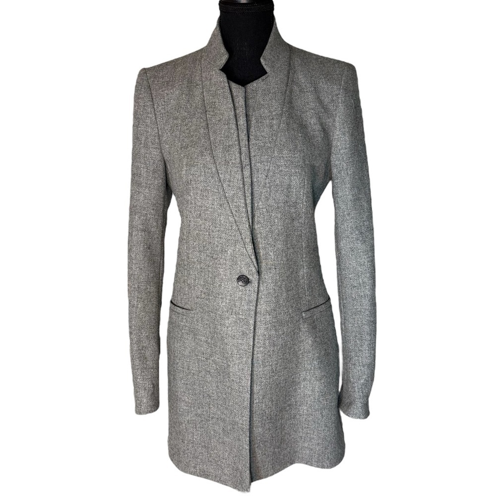 ZARA BASIC COLLECTION Grey Tailored Jacket Coat Blazer Lambswool Lined Small